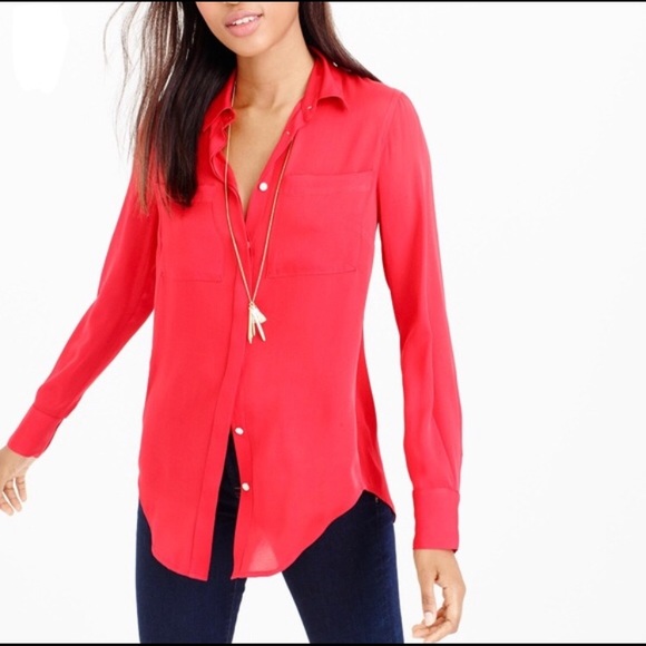 J. Crew Tops - (10/$40) J.Crew✨Perfect Shirt Silk Belv Red
